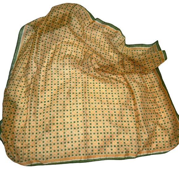 Vintage avocado orange squares graphic print square semi sheer sheen sca… - Picture 3 of 3